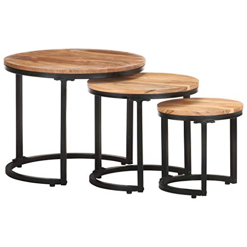 SogesHome Satztische Rund Couchtisch 3er Set Beistelltische 3 STK. für Wohnzimmer Balkon Büro Cover