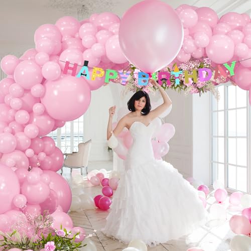 Image of 114pcs Light Pink Balloon Garland Arch kit, 18 12 10 5 inch Pastel Pink Latex Balloons Different Sizes for Engagement Bridal Bachelorette Princess Birthday Party Decorations