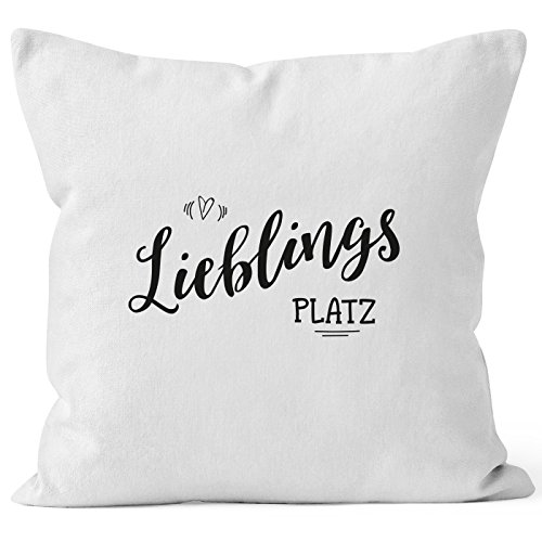 MoonWorks Kissenbezug Lieblingsplatz Geschenk Kissen-H?LLE Deko-Kissen 40x40 Baumwolle, Lieblingsplatz - Weiß, unisize – Ansicht 1