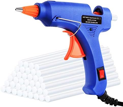 ilauke Hot Glue Gun, 20W Mini Heating Hot Melt Glue Gun with Sticks(60pcs 100mm) ON-Off Switch for DIY Arts, Hobby, Crafts, Home Repairs, Fabric, Metal, Wood, Glass, Card, Plastic