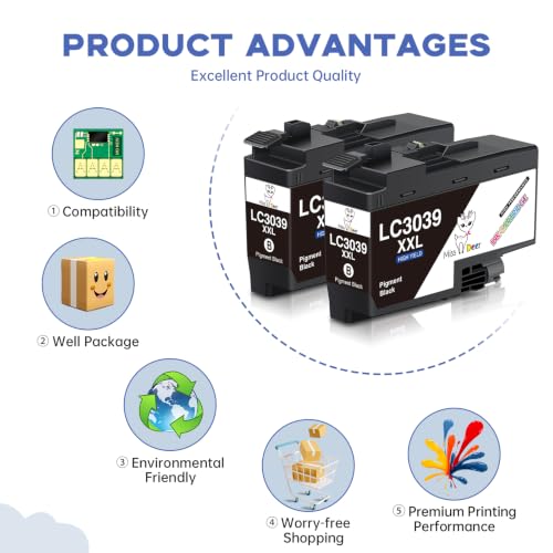 Image of Miss Deer LC3039 XXL Black Ink Cartridges Replacement for Brother LC3039 XXL LC-3039BK LC3037,Work for Brother MFC-J5945DW MFC-J6945DW MFC-J5845DW MFC-J6545DW,2 Black