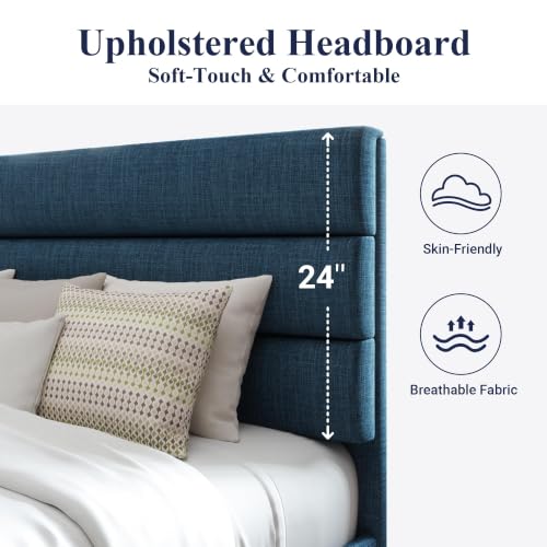 Image of Allewie Cal King Size Platform Bed Frame with Fabric Upholstered Headboard