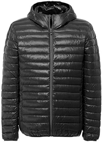 Down Jacket for Old Mens Packable Hooded Light Puffy Ultralight Hiking Outdoor Casual Large Golf Fill AF Down Jacket Soft Loose Coat XXL Black