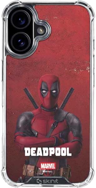 Skinit Clear Phone Case Compatible with iPhone 16 - Officially Licensed Marvel Deadpool Legacy Deadpool Red Poster Design