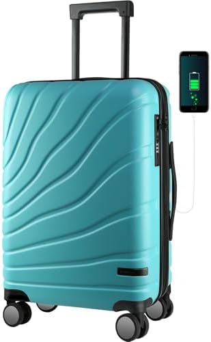 VANKEAN Carry On Luggage with Spinner Wheels &amp; TSA Lock, Expandable Fashionable Hard Shell Suitcase Airline Approved，20 Inch Carry-On，Lake Blue