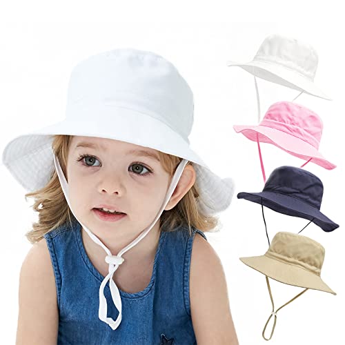 YANWANG Bebé Niños Ajustable Bucket Sun Hat, UPF 50+ Protección Solar Gorra de Playa para Niños Pequeños Niñas(White,3-8years)