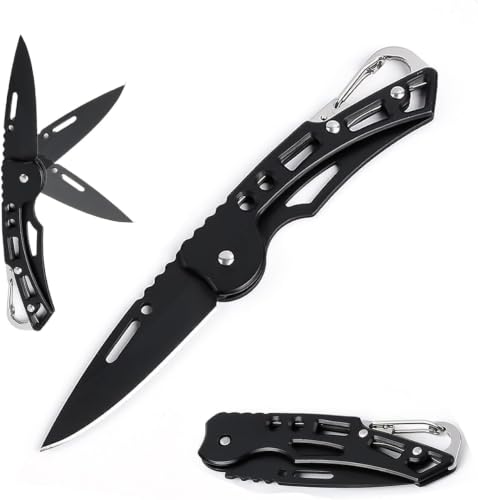 Image of Folding Utility Cutter, Stainless Steel Multipurpose Cutting Tool for Packaging, Carton Opening, Fruit & Vegetable Preparation, Craft, Office and Household Use (BLACK CARBON)