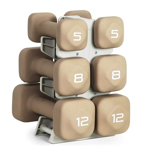 Image of Tone Fitness Neoprene Dumbbell Set with Storage Rack - Non-Slip, Anti-Roll Hand Weights for Home Gym Workouts | 20 lb, 32 lb, 50 lb, 60 lb & 100 lb Options