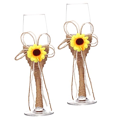 Holibanna Copas de Boda Diseño de Girasol y Cuerda Rústica de Copas de Vino para Fiestas Banquetes y Despedidas de Soltera
