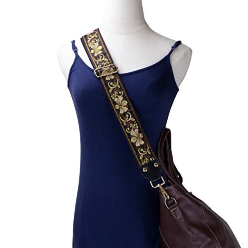 Adjustable Replacement Crossbody Strap Purse Guitar Style Jacquard Woven Embroidered Handbag Straps (Vintage Flower)2
