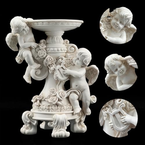 Estatua Ángel Porta Velas Barroco Resina Blanca miniatura 6