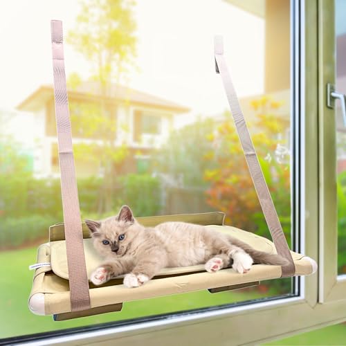 Pawcratean Folding Cat Window Perch Premium Space-Saving Hammock Seat for Indoor Cats Effortless Folding Feature & Super Strong Adhesion
