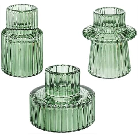 KUPOO Tapered Glass Candlestick Holders - Tealight Candle Holders for Table Centerpieces, Weddings, and Dinner Parties(Green, 3 PCS) Cover