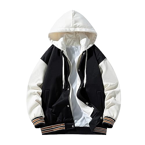WENKOMG1 Mens Hooded Varsity Jacket,Long Sleeve Casual Quilted College Jacket Winter Fall Letterman Hooded Outerwear2