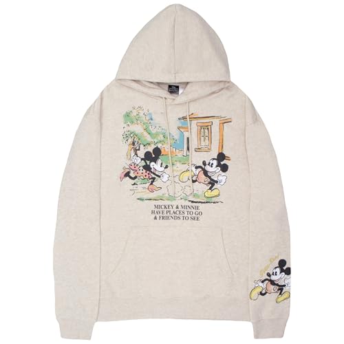 Disney Mickey Mouse Women's Hoodie - Iconic Graphic Pullover Sweatshirt, Cozy Long Sleeve Casual Hooded Apparel (Oatmeal, Size X-Small)