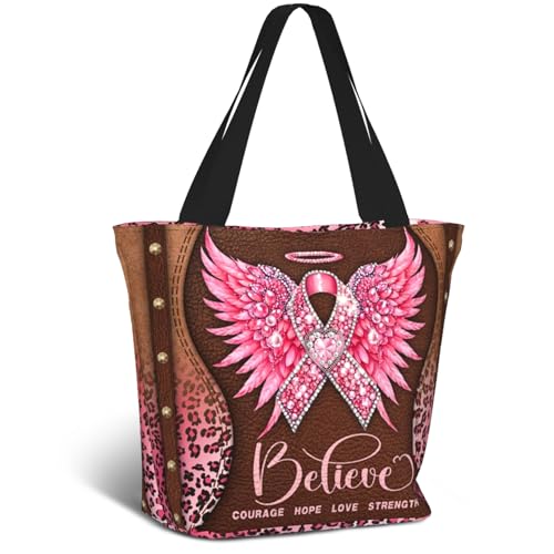 Moduyok Breast Cancer Awareness Tote Bag Pink Ribbon Tote