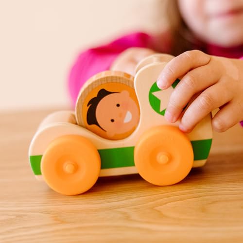 Image of Melissa & Doug GO Tots Wooden Star Cars (2 Cars, 2 Disks) Stacking Toys for Infants, Hand Push Vehicles, Wooden Car Toys for Toddlers Ages 1+ - FSC-Certified
