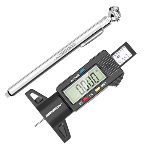 GODESON Misuratore di profondità per pneumatici digitale UK, 0-25,4 mm/pollici con grande LCD & modalità risparmio energetico & manometro per pneumatici stile penna 10-50 PSI