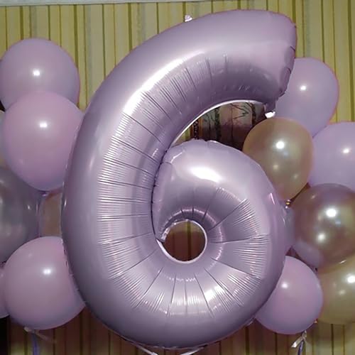 Image of 40 Inch Balloon Number 6 Light Purple, Large Foil Pastel Purple 6 Balloons Number for Women, Lavender Globos de Numero 6 Helium Balloons for Girls 6th Birthday Anniversary Graduation Party Decorations