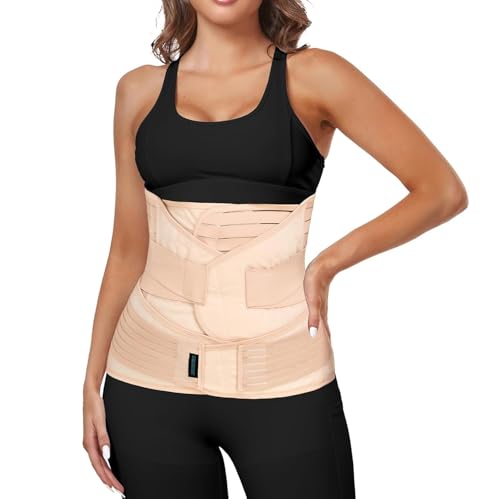 Image of 3 in 1 Postpartum Belly Wrap Postpartum Belly Band Support Recovery Belt, After Birth Brace, Body Shaper Waist Shapewear (L, Classic Beige)