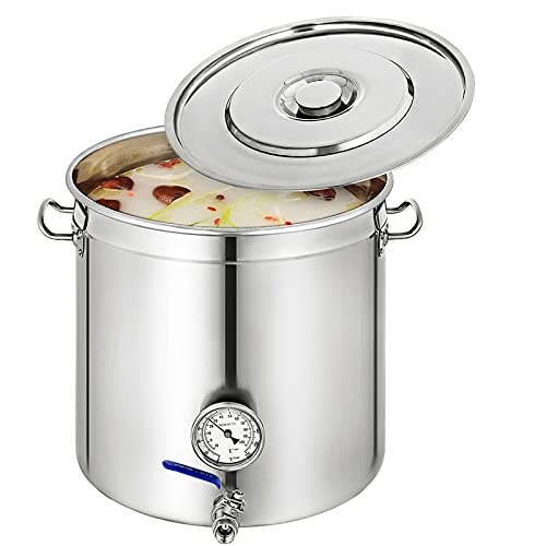 Hervidor de Agua de Acero Inoxidable de Alta Resistencia - Cubo de Gran Capacidad para Preparar Agua con termómetro y Grifo de válvula para Cocina, hogar, Exterior, hervir/plata/50