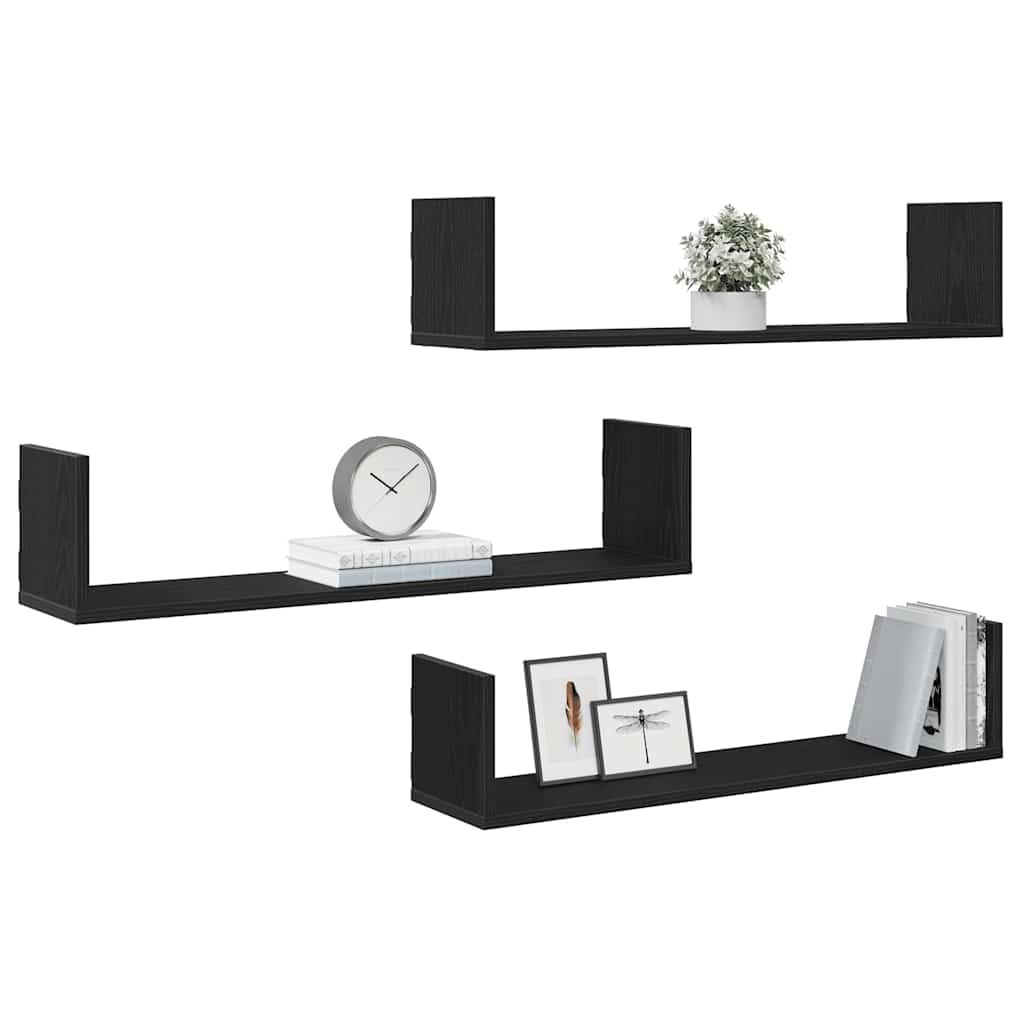 Estantes de pared 3 unidades roble negro 80 x 18 x 18 cm de aglomerado madera tecnológica estantes expositivos para interiores montaje en pared solución de almacenamiento estable y duradera