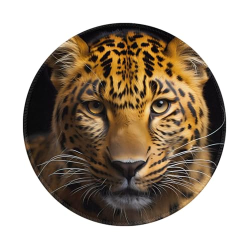 The Deep Eyed Leopard Tapis de souris rond de 20,3 cm – Parfait pour le travail, les jeux et les études – Bords cousus pour ordinateur personnel, bureau