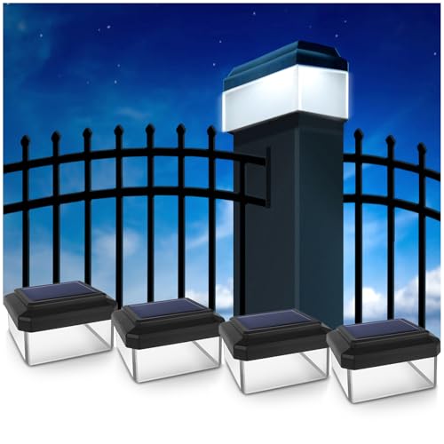 Green Blue GB125 LED Solarlampe Zaunpfahl Gartenlicht mit Dämmerungssensor Warmweiß 4000K Akku (Schwarz, 4 Stück 60x40 mm)