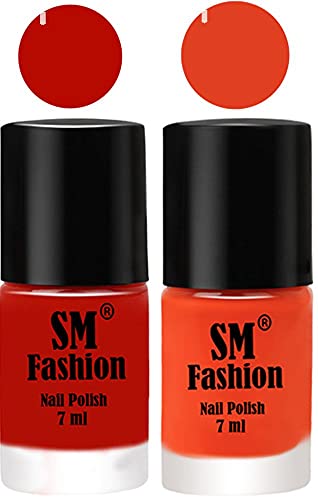 Image of Long Lasting Nail Polish | Nail Paint Combo 7 ml Each) - Set of 2 Red Orange-Reddish Orange