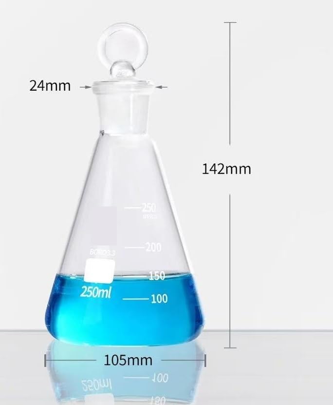 Provetta graduata in vetro, Matraccio conico in vetro borosilicato con tappi smerigliati 50-1000 ml #19#24#29(250ml N0.24)