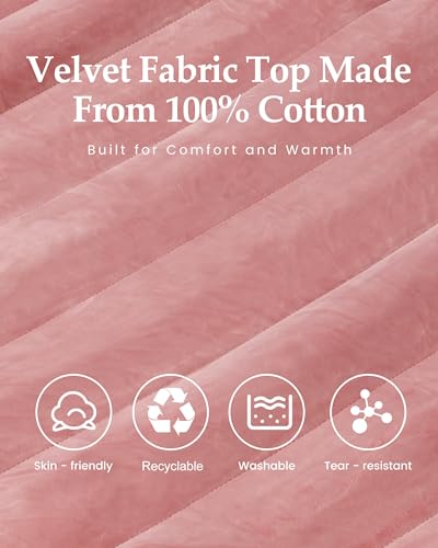 Image of Pink Inflatable Camping Air Mattress, Portable Sleeping Pad, Single | Soft Velvet Top,Lightweight ,Travel Mattress,Cot Mattress,Car Camping Essentials,Glamping,Pink Camping Gear,Machine Washable