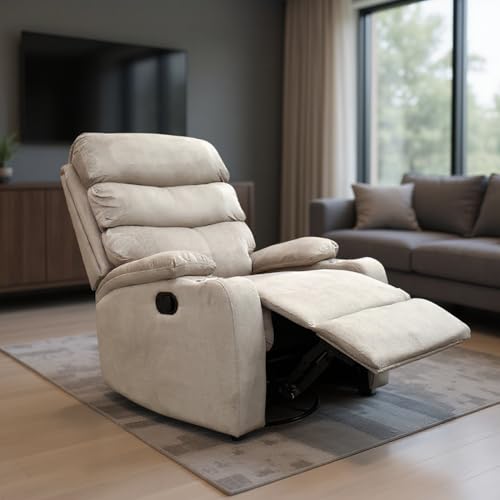 Recopilación de Reclinables - los más vendidos. 46 Blue Room Sillón Reclinable para Adultos Giratorio con Mecedora, Reposet Microfibra, Sistema Manual (Beige)