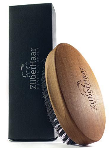ZilberHaar  Men's Hair Brush  Slanted Bristles for Dual Strength Hair and Beard Brush  Natural Boar Bristles and Pearwood  Military Style Mens Boar Hair Brush 