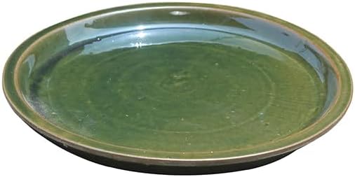 2 Pack Green Ceramic 8 Inch Round Saucer, Plant Tray for Indoor Pots, Flower Plant Saucers, Dishes for Plants, Deep Plant Water Tray, Bird Bath Bowl, Holding Water Drips & Soil, Ceramic Drainage Tray
