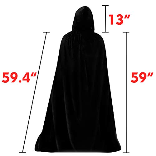 Abida Unisex Hooded Cloak, Full Length Velvet Cape Halloween Holidays Costume Adult Cloak, Cosplay Costumes For Wizard, Royalty, Vampires-Black With Vampire Teeth #TOP1