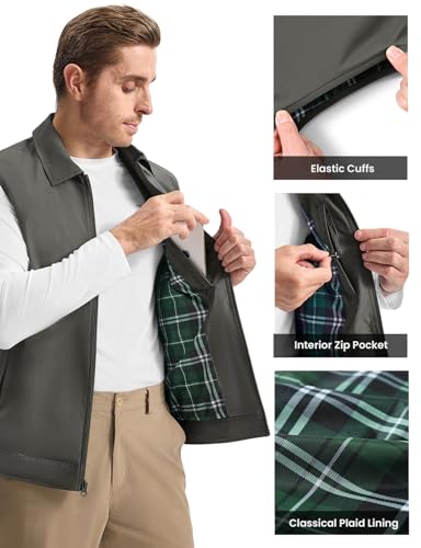 Image of Rdruko Men's Golf Vest Lightweight Outerwear Windproof Water Resistant Grid Lining Vest with Zipper Pockets for Casual
