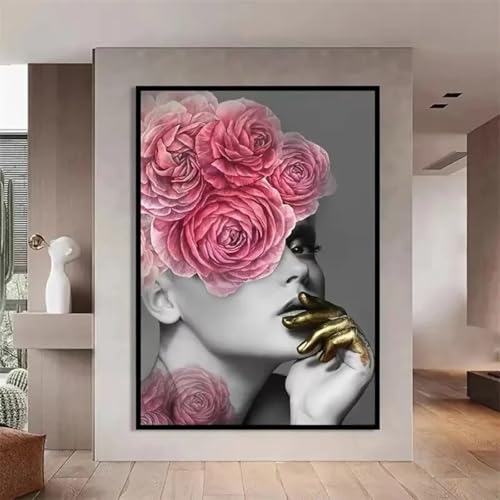 Art mural visage de femme dorée, tableau poétique et élégant