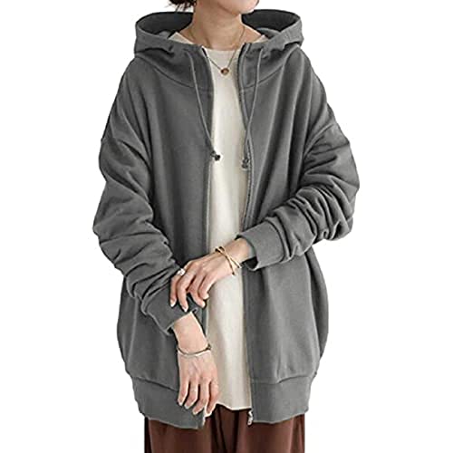 [1/2plus] [ニブンノイチプラス] パーカー ジップ アップ 薄手 裏 起毛 無地 カーディガン レディース (グレー, XXL)