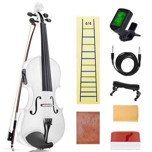 Electric/Acoustic Violin with Ebony Accessories with Carrying Case, Violin Bow,