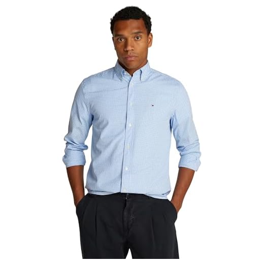 Tommy Hilfiger Chemise Homme Flex Poplin Gingham Regular Fit, Multicolore (Sweet Blue/Optic White), L