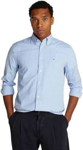 Tommy Hilfiger Camisa Hombre Flex Poplin Gingham Regular Fit, Multicolor (Sweet Blue/Optic White), S