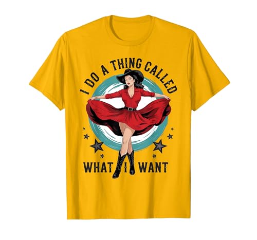 I do a Thing Called What I Want Retro Cowboy Western Girls T-Shirt, Men, Golden Yellow, Large