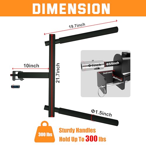 Upgraded-Dip Bar Attachment for 2\"x2\" Squat Rack, Heavy Duty Power Rack Attachment with 5/8\" or 1\" Hole, Weight Rack Accessories for Strength Training, Chest, Triceps & Shoulder Workouts, Support 800 LBS
