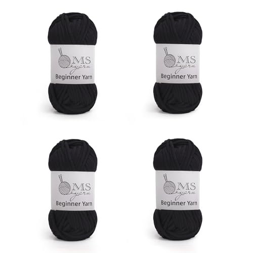 Image of 200g Beginner-Friendly Yarn for Crocheting and Knitting, 4 Pack 320 m Worsted-Weight Medium #4; Easy-to-See Stitches with No Splitting Soft & Thick Yarn for Amigurumi and DIY Projects- Black