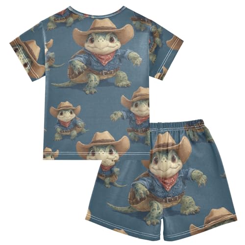 Pajama Short Sets Cowboy Turtle Pattern Soft Cotton Summer Sleepwear 2 Piece PJS Size 5-14T2