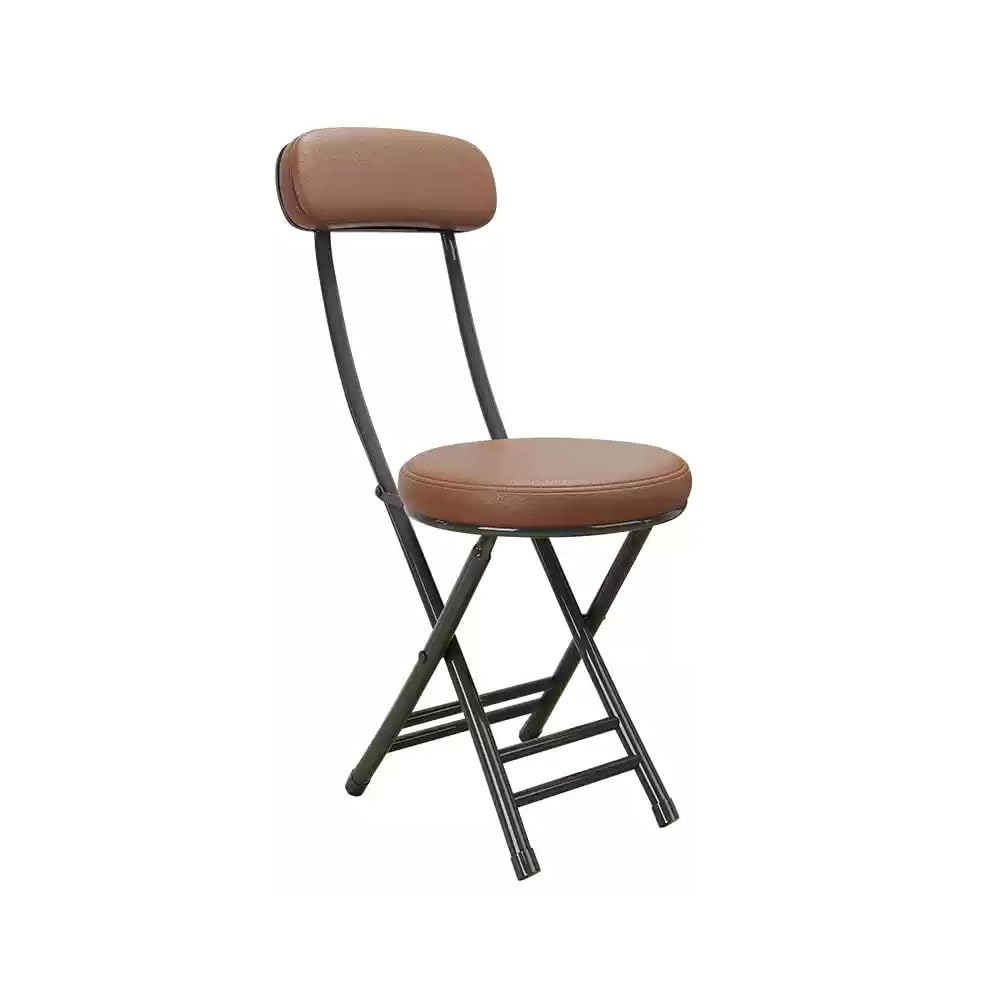 Juego de taburetes plegables portátiles de cuero acolchados para comedor con respaldo, marco de metal redondo, elegantes taburetes plegables marrones para cocina y uso doméstico.