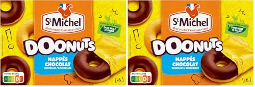 St Michel Doonuts, Nappés Chocolat, 6 Donuts, 180g (Lot de 2)