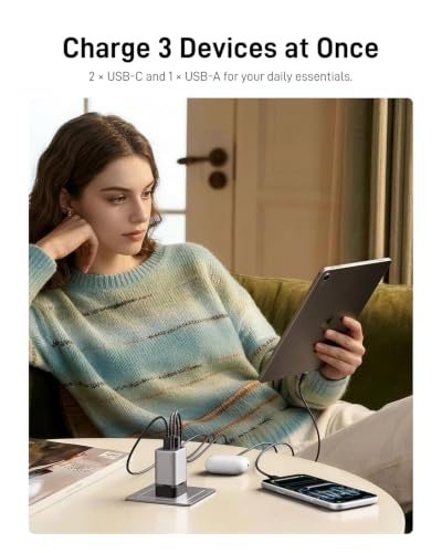 CUKTECH 65W 3-Port Foldable GaN Wall Charger w/ USB-C Cable - image 5