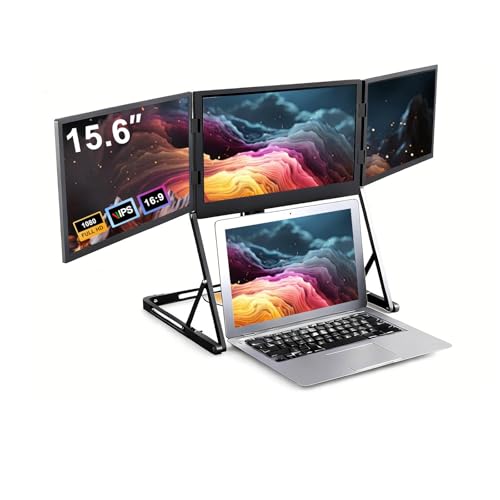 Image of 15.6 inch Laptop Triple Monitor Extender, Portable 3 Screen FHD 1080P IPS Display, USB-C HDMI Play Foldable Screen for Windows & Mac, Travel Workstation