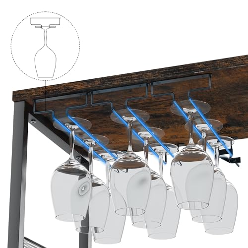 ElfinAura 3-Tier Wine Bar Cabinet with Detachable Wine Rack and Storage Space, Buffet Cabinet with Glass Holder and Mesh Door, for Kitchen, Living Room and Bar .Rustic Brown. - Thumbnail 3